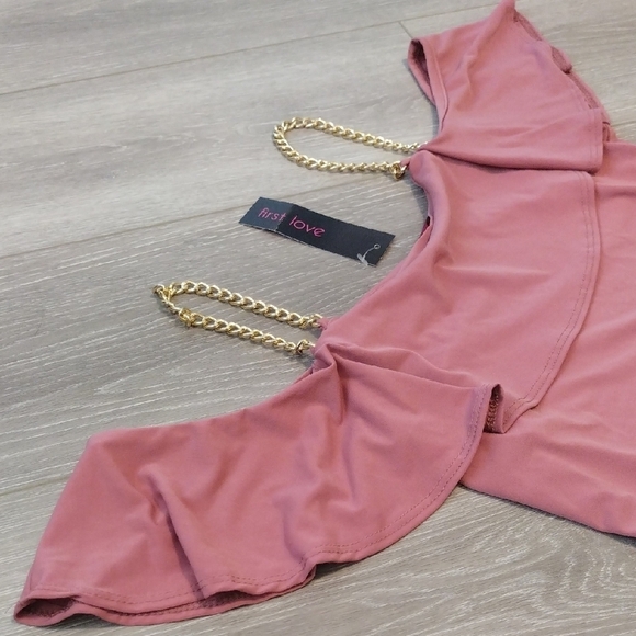 First Love Pink Ruffled Off-Shoulder Blouse - Picture 3 of 13